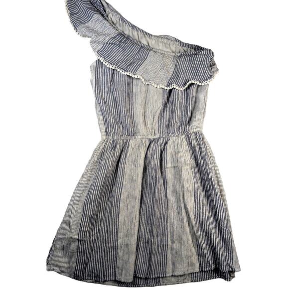 American Eagle Dress One Shoulder Cotton Blue White Stripe Size Med Pull On - Picture 1 of 8